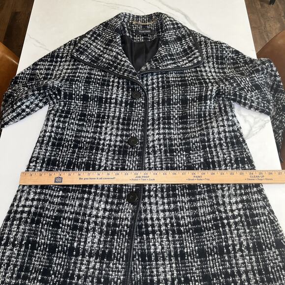 ELLEN TRACY Houndstooth Wool Blend Pea Coat Black Ivory Textured Lined Sz 14 NWT - Picture 5 of 16